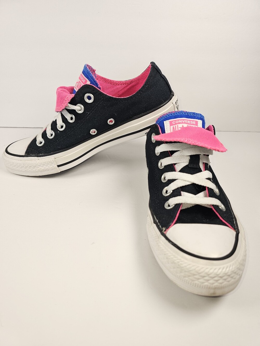 Converse All Star Low Top Double Tongue Black Pink Women 7/Men 5 Streetwear Punk